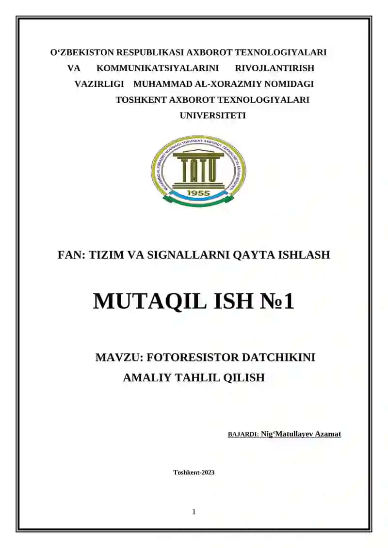 Fotorezistor Datchikini Amaliy Tahlil Qilish