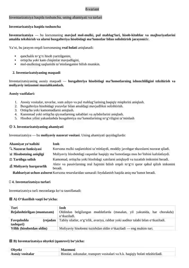 Inventarizatsiya haqida tushuncha