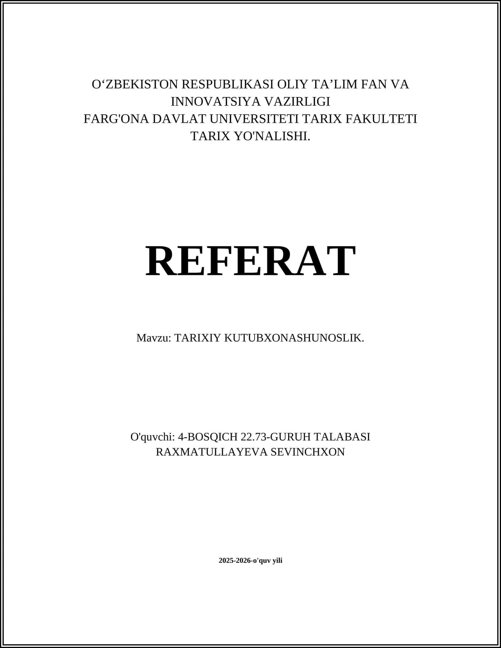 TARIXIY KUTUBXONASHUNOSLIK 1