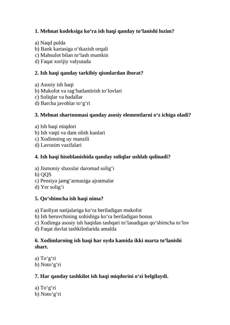 Mehnat kodeksi va ish haqi 1