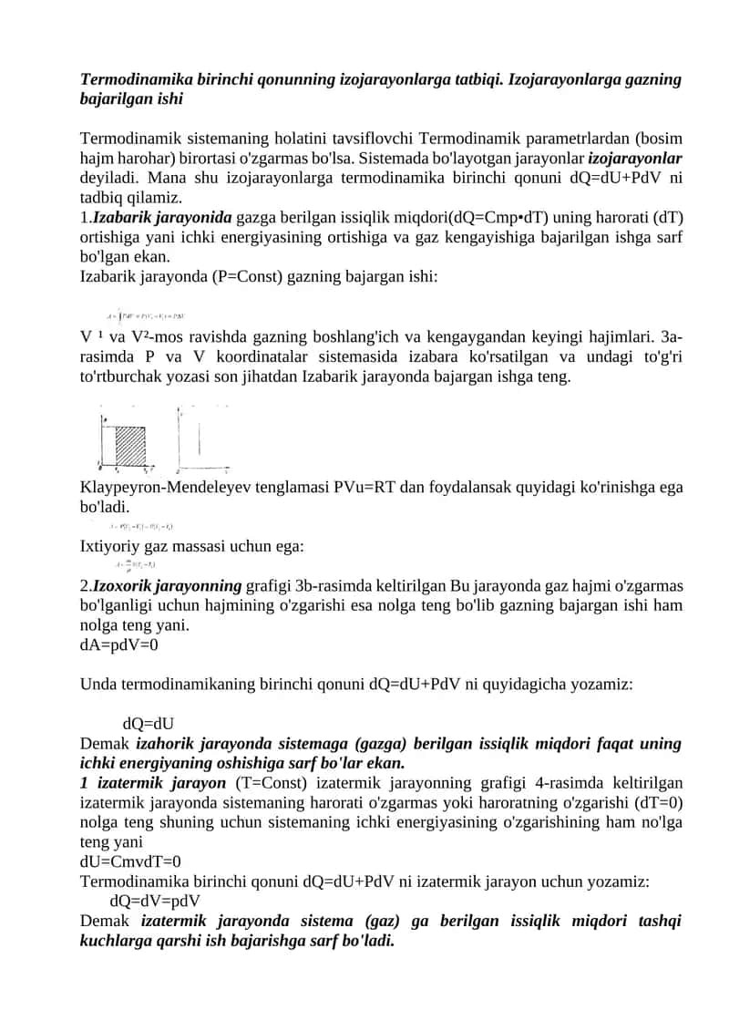 Termodinamika birinchi qonuning izojarayonlarga tatbiqi 1