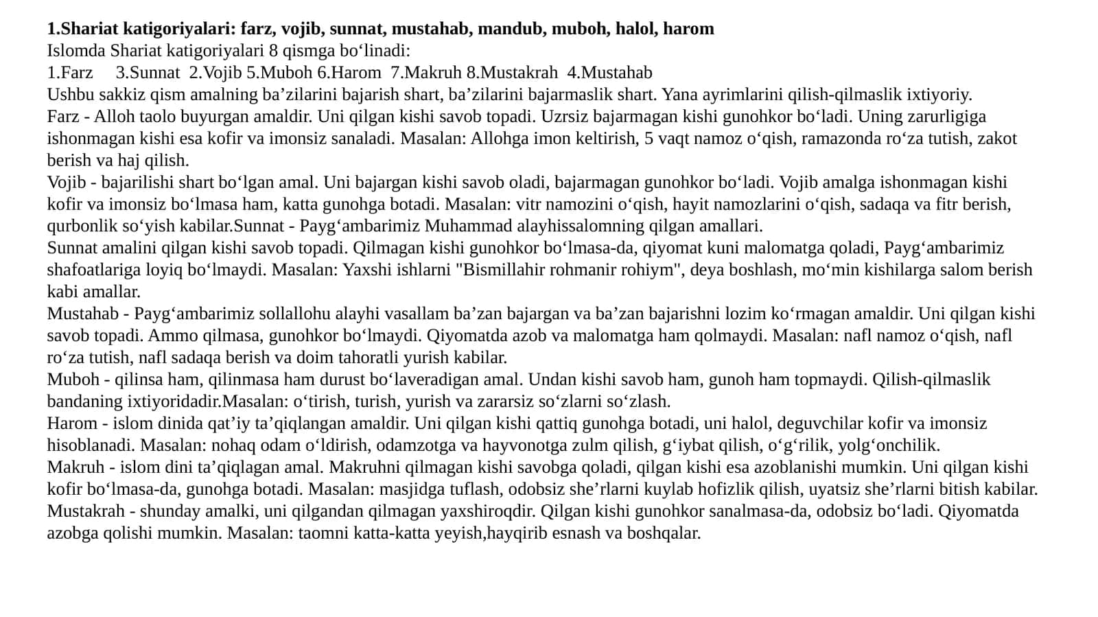 Islomda Shariat katigoriyalari 1