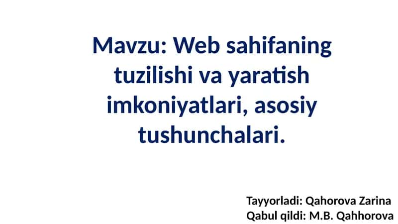 Veb-sahifa yaratish: Boshlang'ich qo'llanma 1