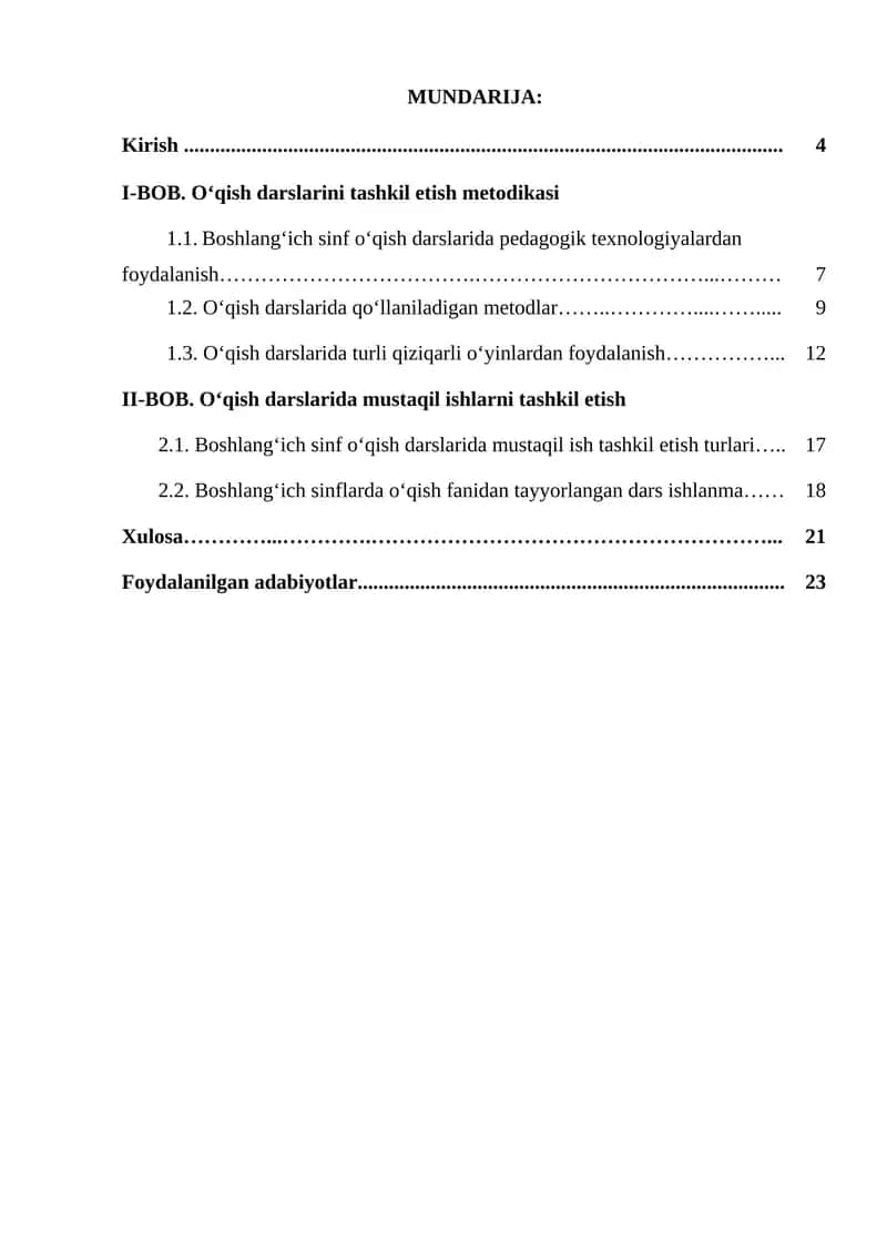 O’qish darslarida mustaqil ishlarni tashkil etish 1