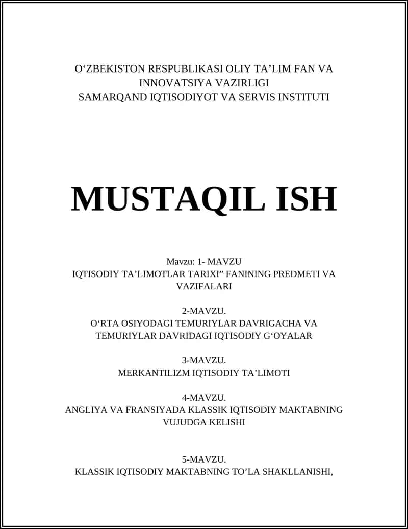 IQTISODIY TA’LIMOTLAR TARIXI 1