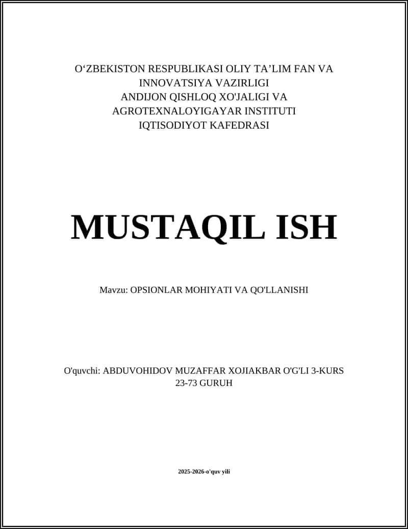Opsionlar: Asosiy Tushuncha va Ta’rif 1