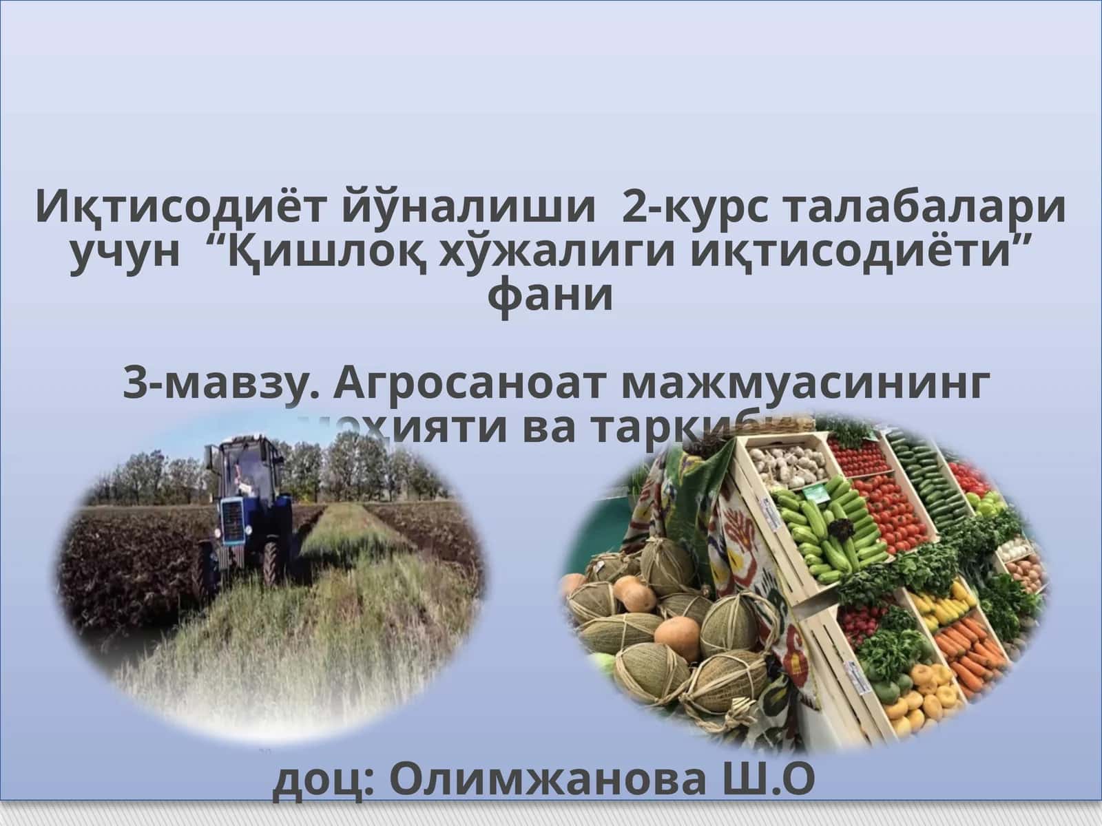 Қишлоқ хўжалиги иқтисодиёти 1
