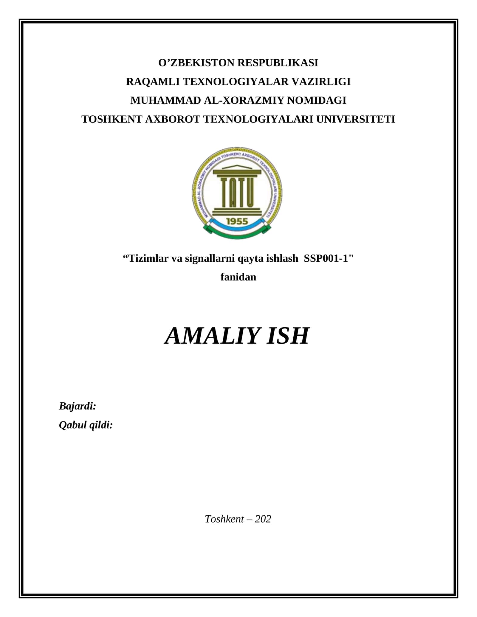 Matritsalar shaklida ishlov berish algoritmlarini amalga oshirish 1