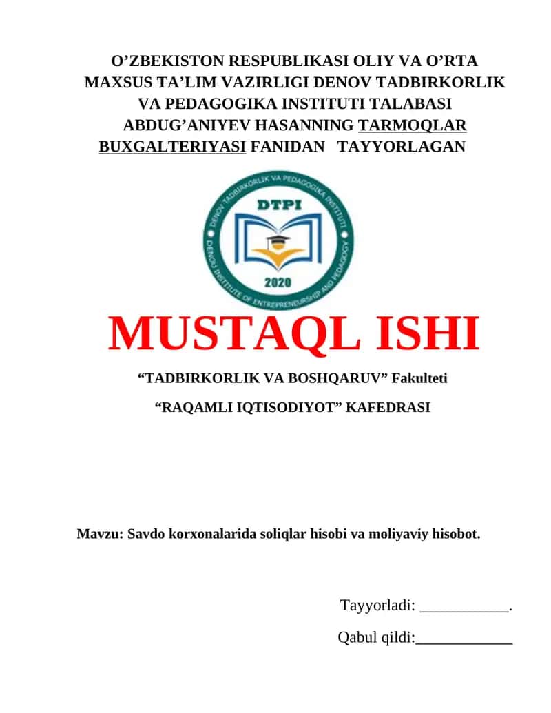 Soliqlar Hisobi Va Moliyaviy Hisobotlar 1