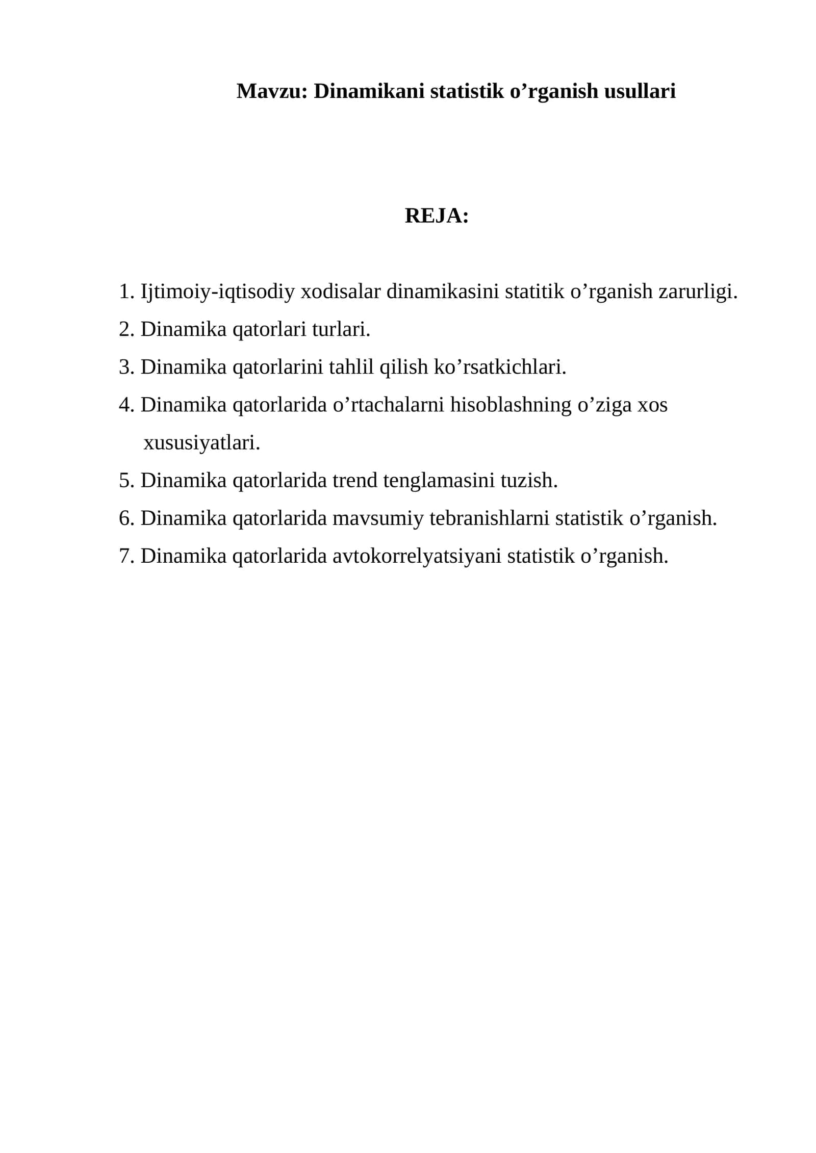 Dinamikani statistik o’rganish usullari 1