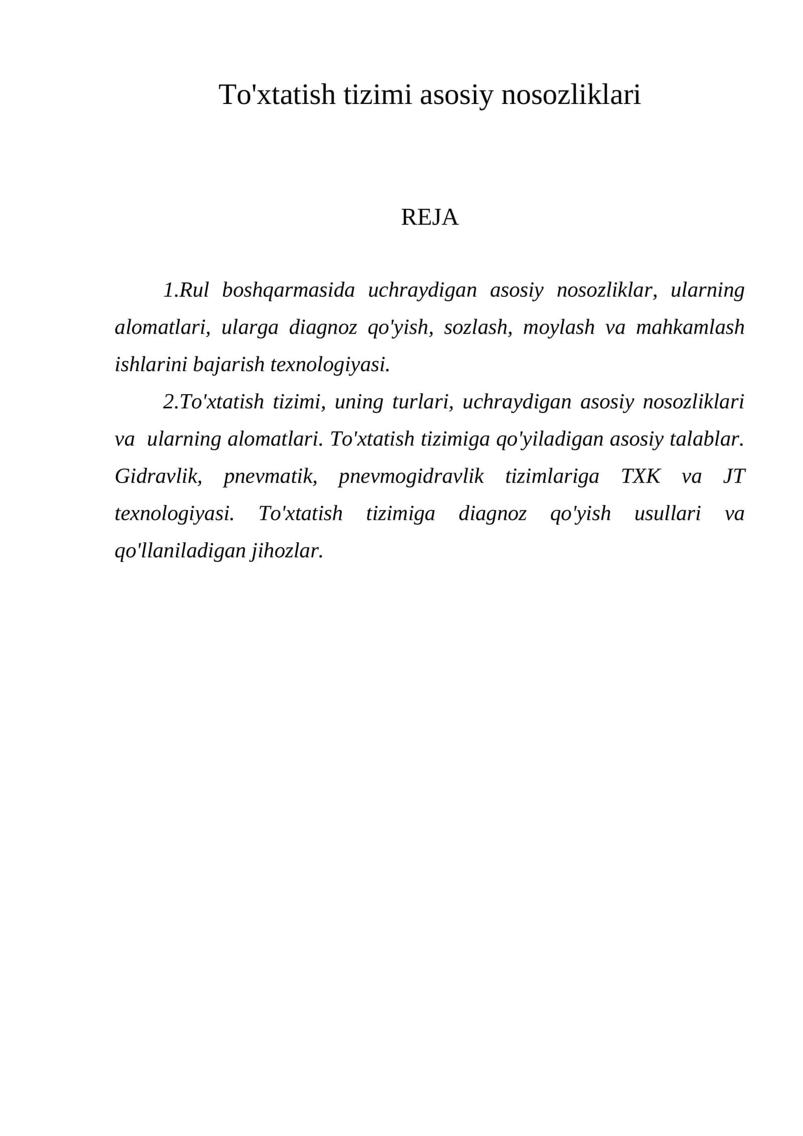 To'xtatish tizimi asosiy nosozliklari 1