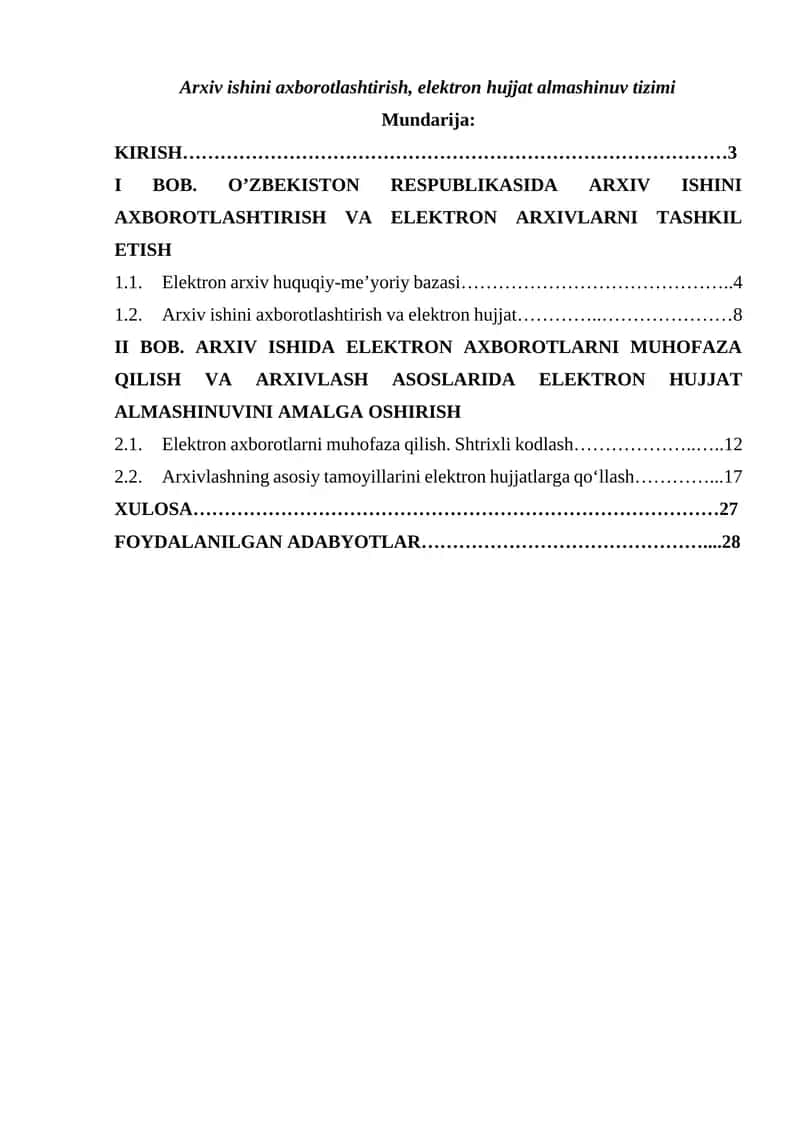 Arxiv ishini axborotlashtirish, elektron hujjat almashinuv tizimi 1
