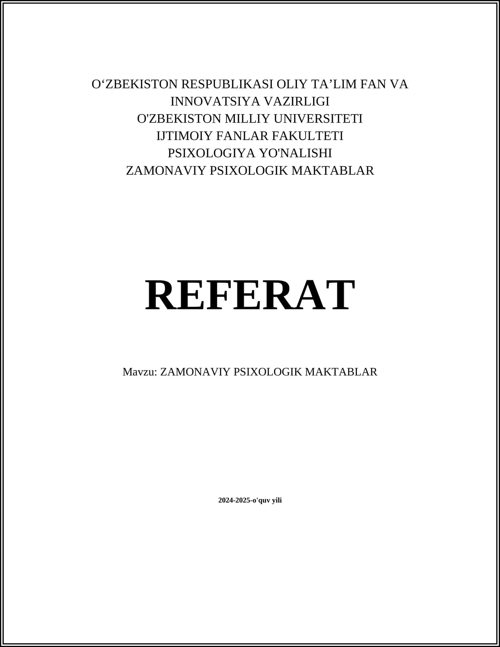 ZAMONAVIY PSIXOLOGIK MAKTABLAR 1