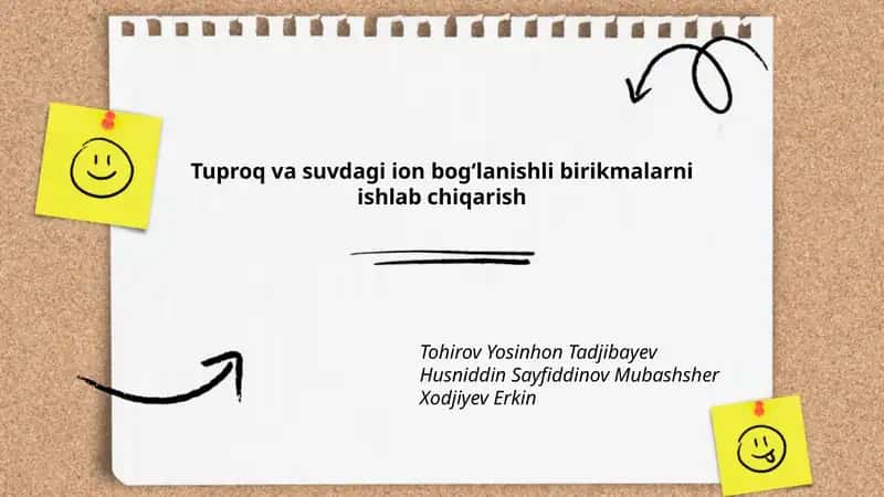 Tuproq va suvdagi ion bogʻlanishli birikmalarni ishlab chiqarish 1