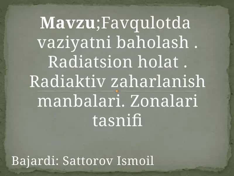 Favqulotdavaziyatni baholash 1