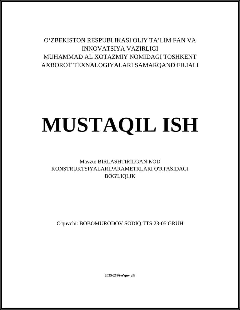 Birlashtirilgan Kod Konstruksiyalari Parametrlari O'rtasidagi Bog'liqlik 1