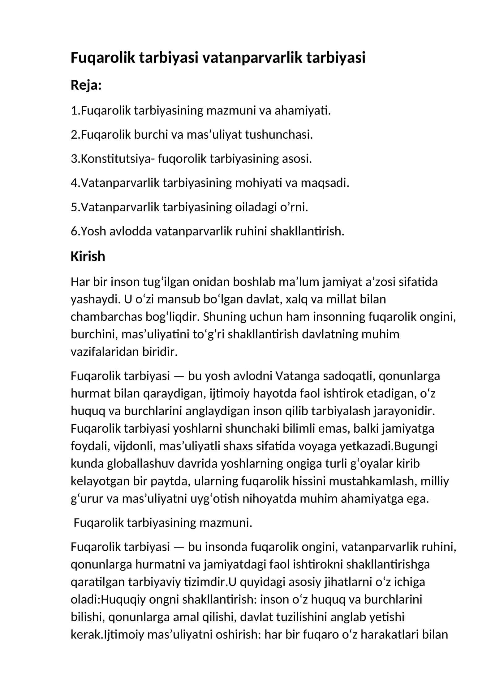 Fuqarolik tarbiyasi vatanparvarlik tarbiyasi 1
