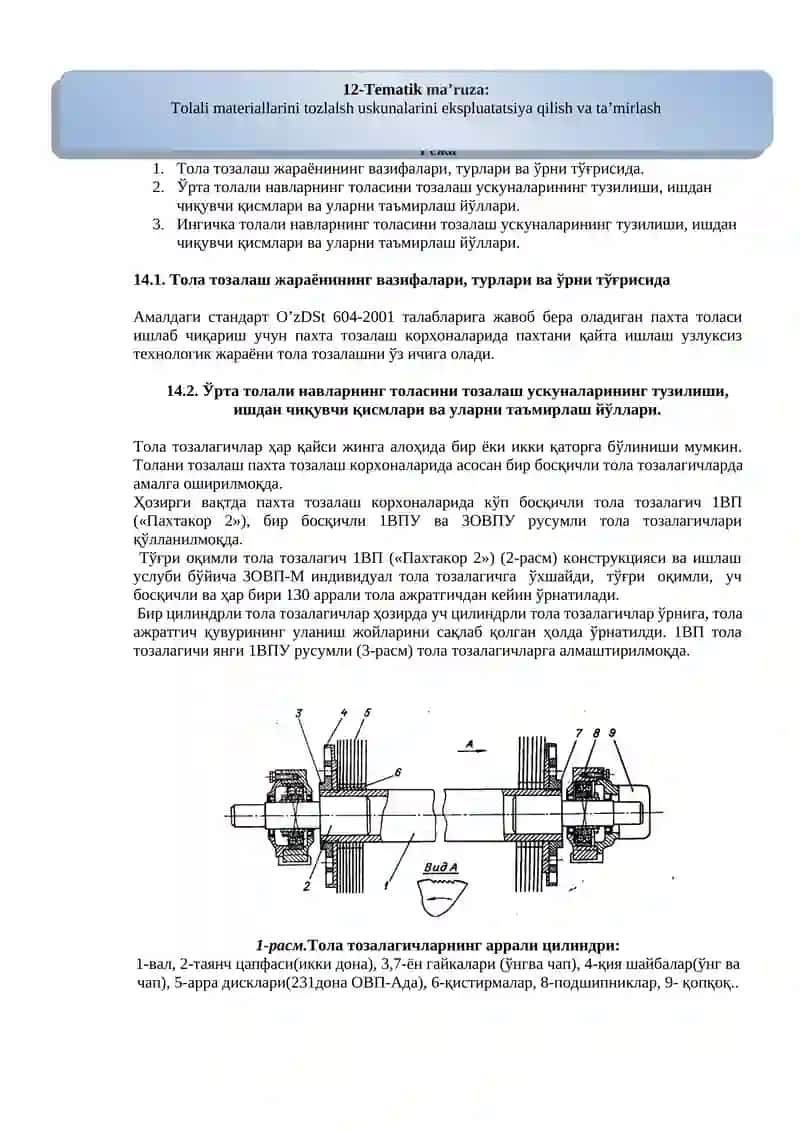 Tolali materiallarini tozlalsh uskunalarini ekspluatatsiya qilish va ta’mirlash