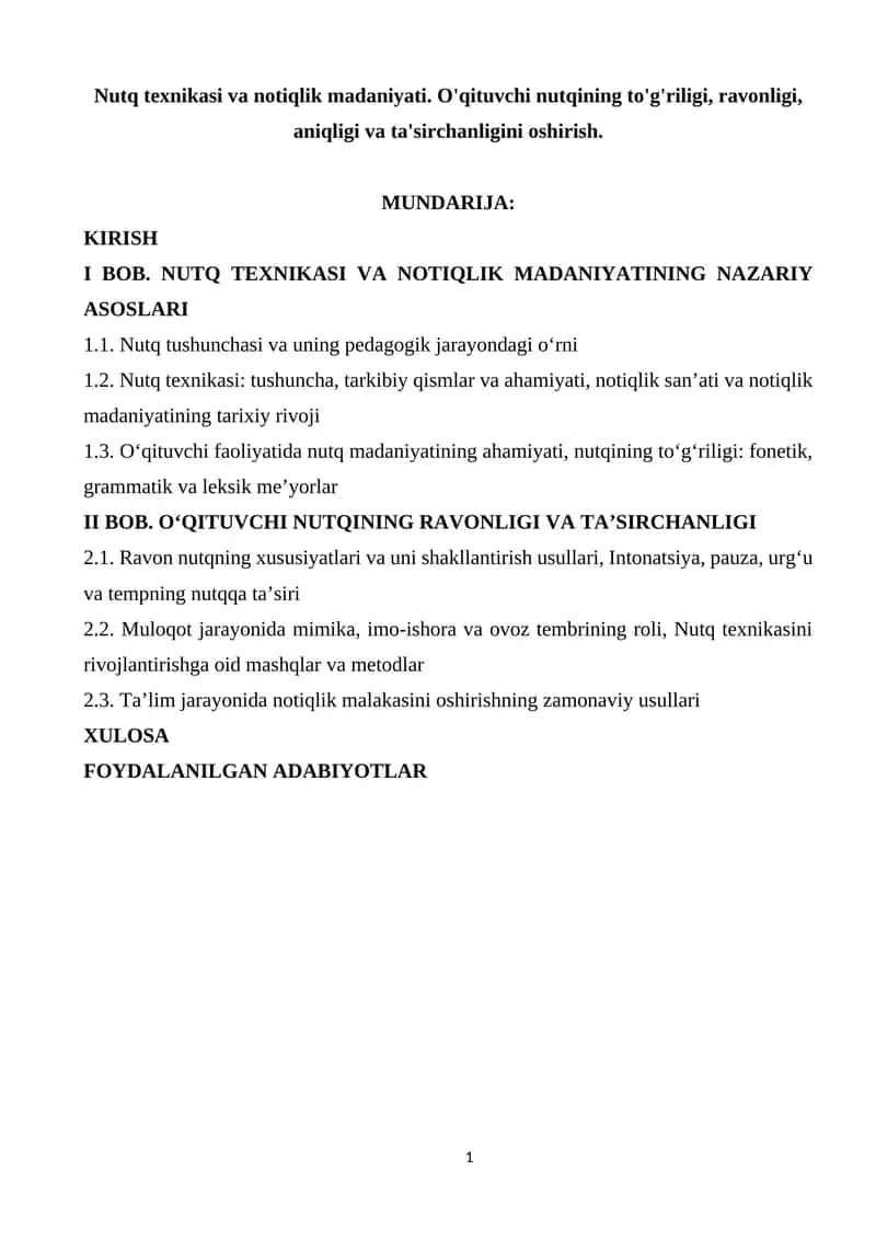Nutq Texnikasi va Notiqlik Madaniyati 1