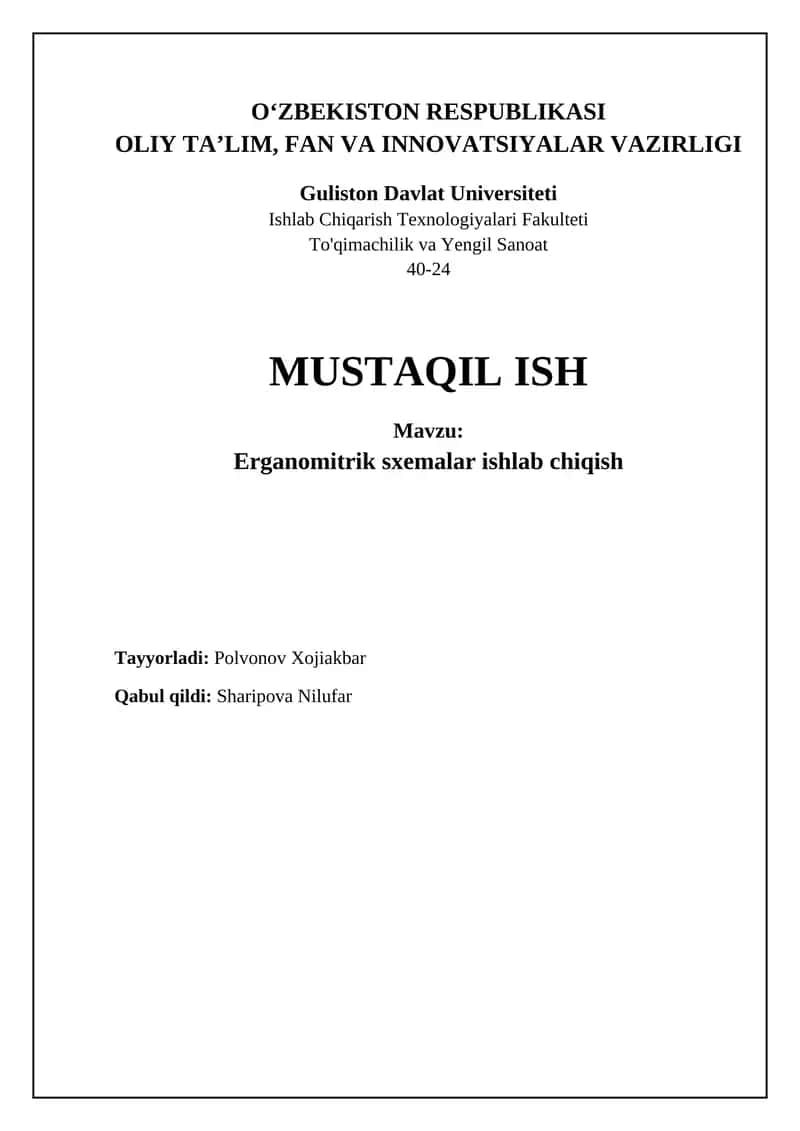 Erganomitrik sxemalar ishlab chiqish 1