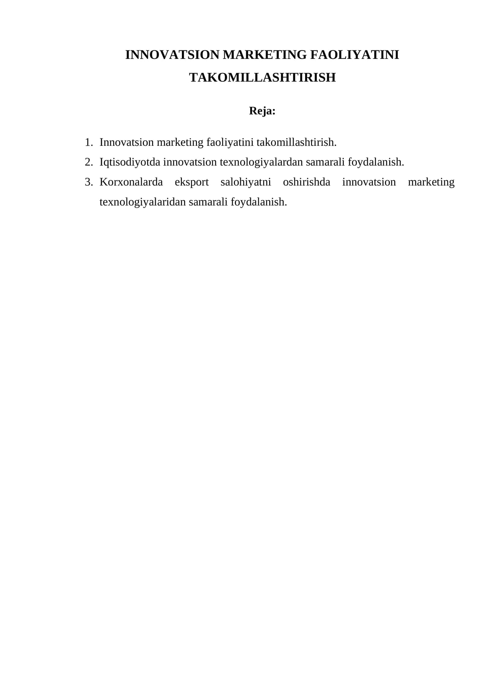 Innovatsion marketing faoliyatini takomillashtirish 1