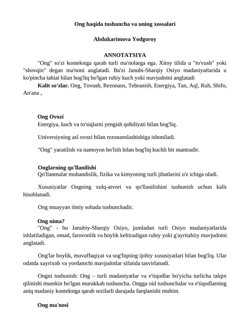 Ong haqida tushuncha va uning xossalari 1