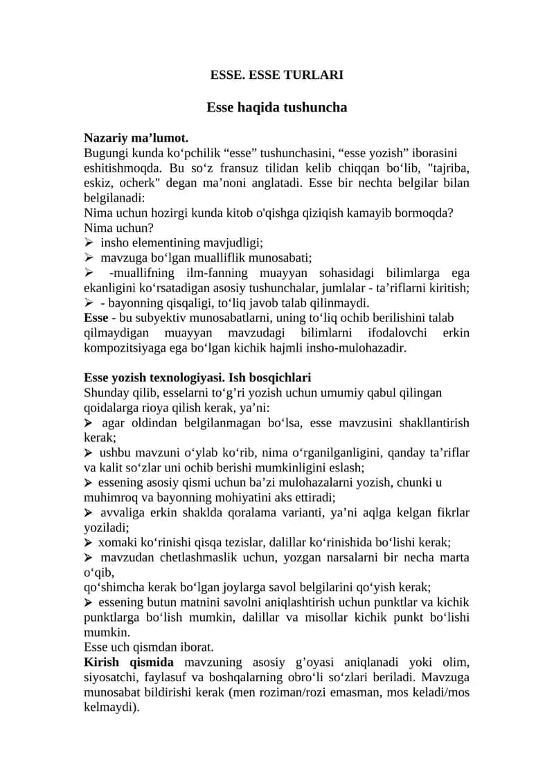 Esse haqida tushuncha 1
