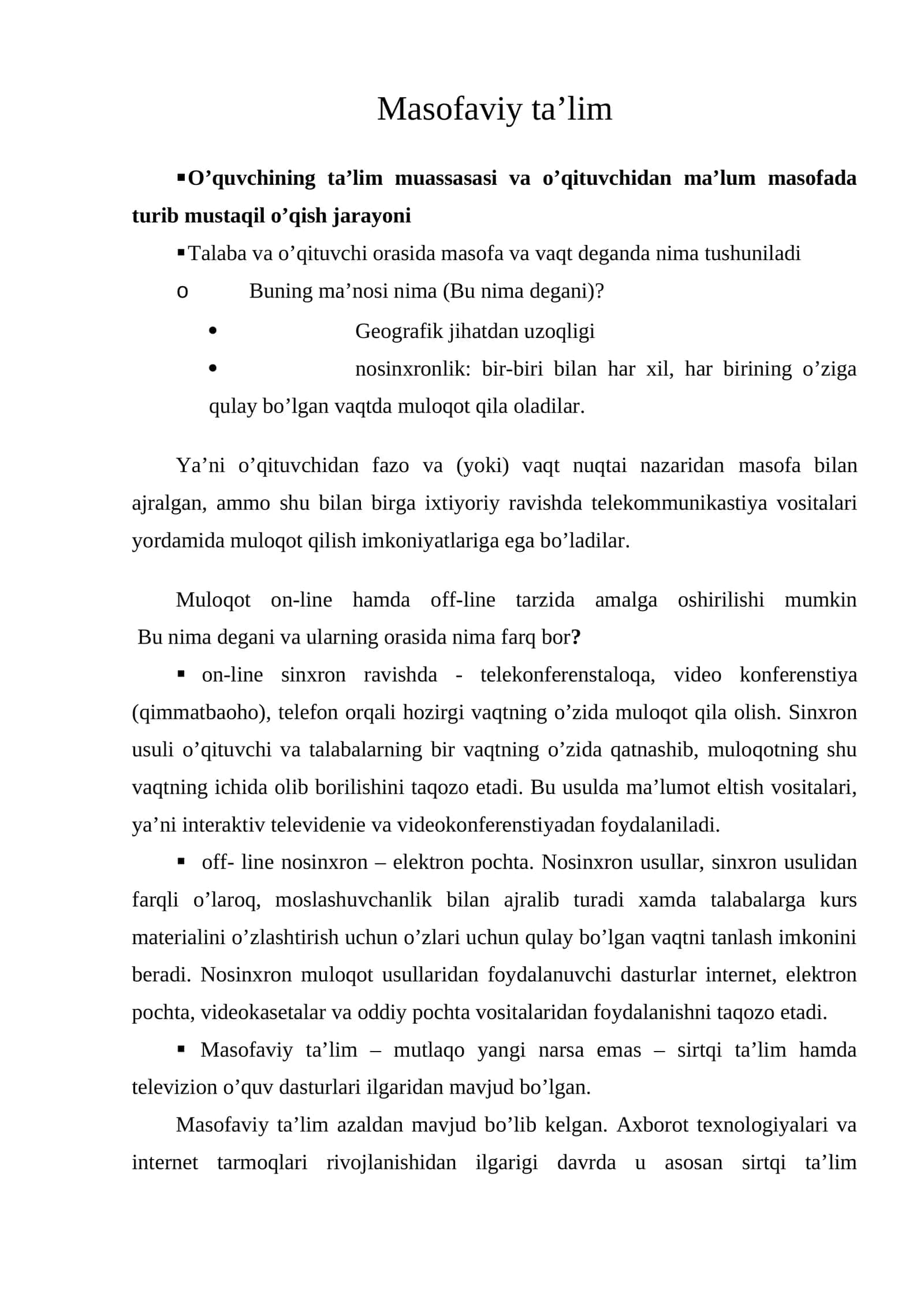 Masofaviy ta’lim 1