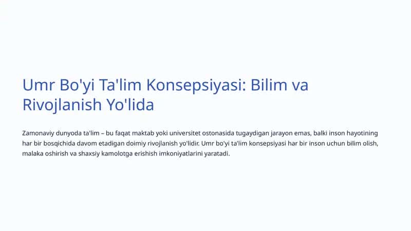 Umr Bo'yi Ta'lim Konsepsiyasi: Bilim va Rivojlanish Yo'lida 1