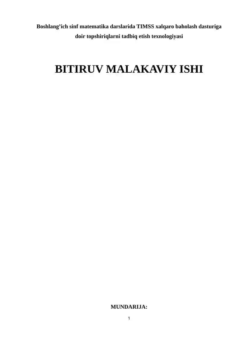 Boshlang’ich sinf matematika darslarida TIMSS xalqaro baholash dasturiga doir topshiriqlarni tadbiq etish texnologiyasi