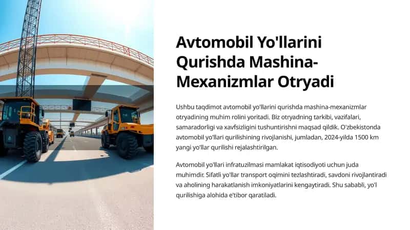 Avtomobil Yo'llarini Qurishda Mashina-Mexanizmlar Otryadi 1