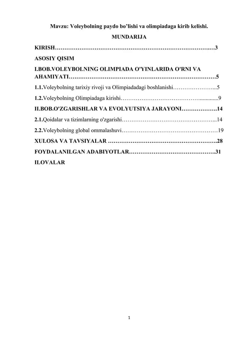 Voleybolning paydo bo’lishi va olimpiadaga kirib kelishi. 1