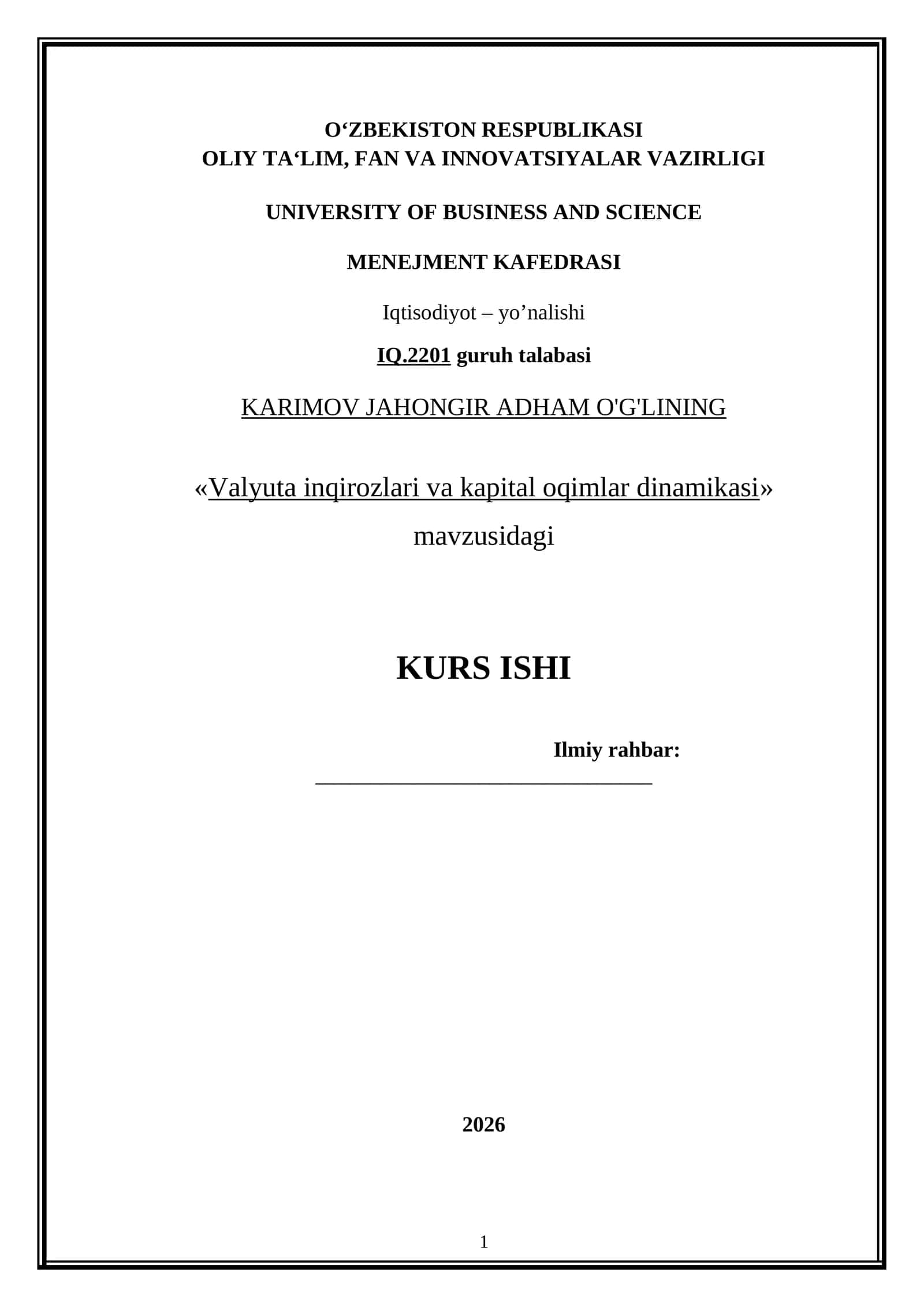 Valyuta inqirozlari va kapital oqimlar dinamikasi 1