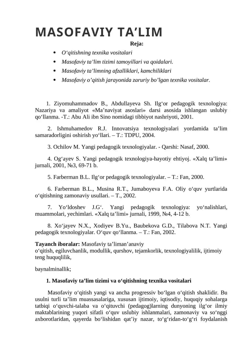 Masofaviy ta’lim 1