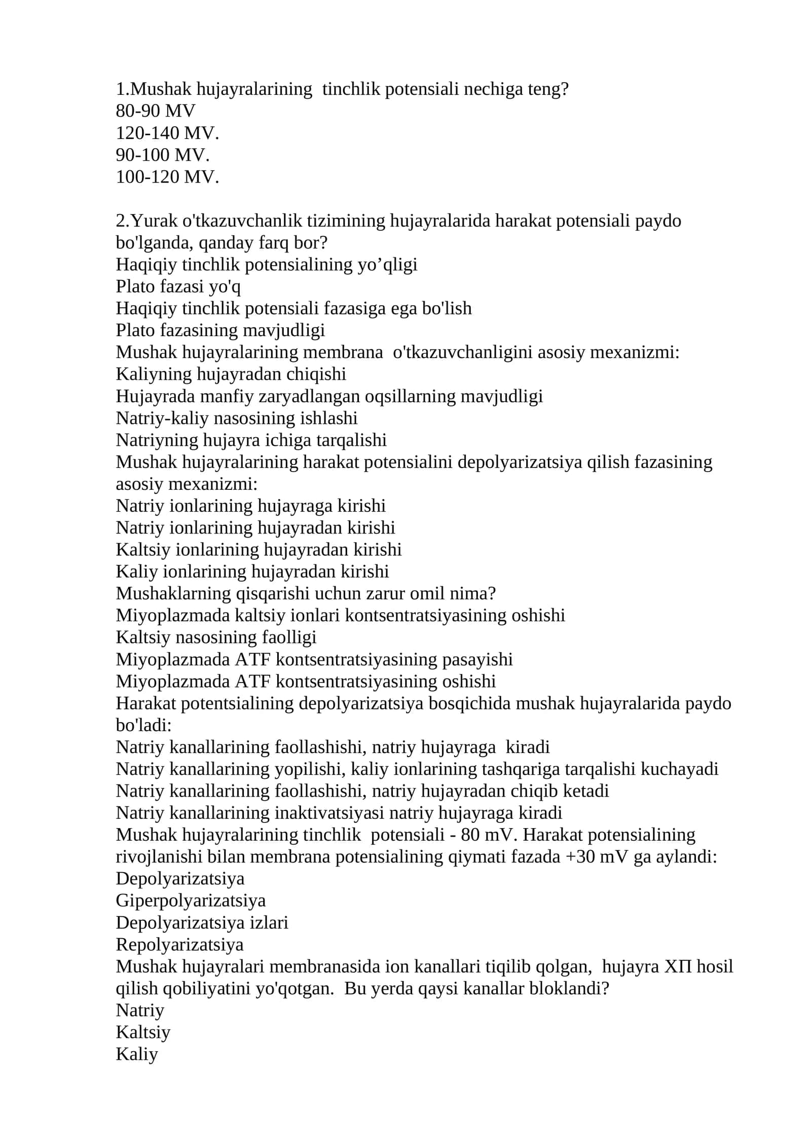 Mushak hujayralari potensiali 1