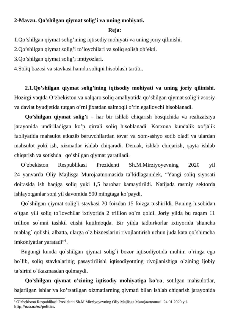 Qo’shilgan qiymat solig’i 1