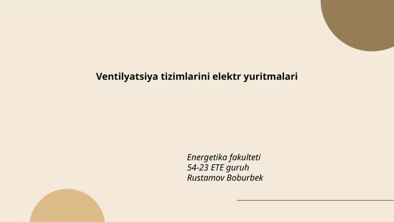 Ventilyatsiya tizimlarini elektr yuritmalari 1