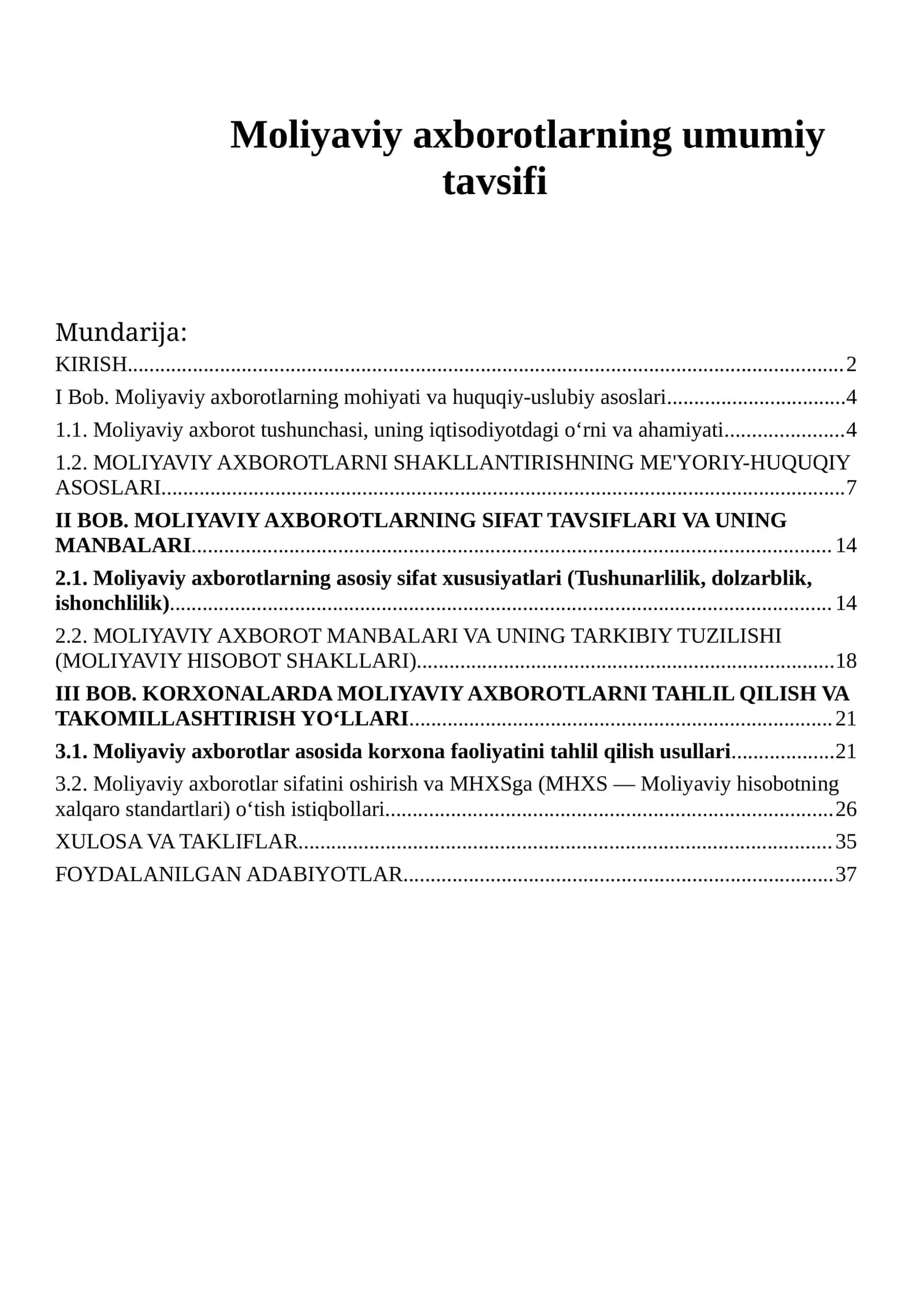 Moliyaviy axborotlarning umumiy tavsifi 1