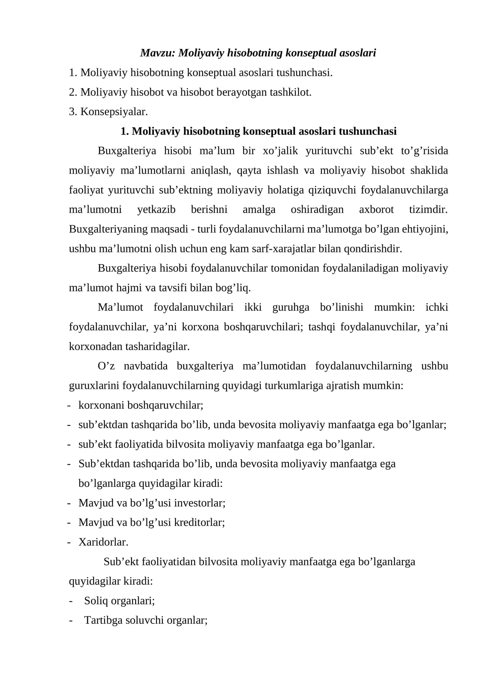 Moliyaviy hisobotning konseptual asoslari 1