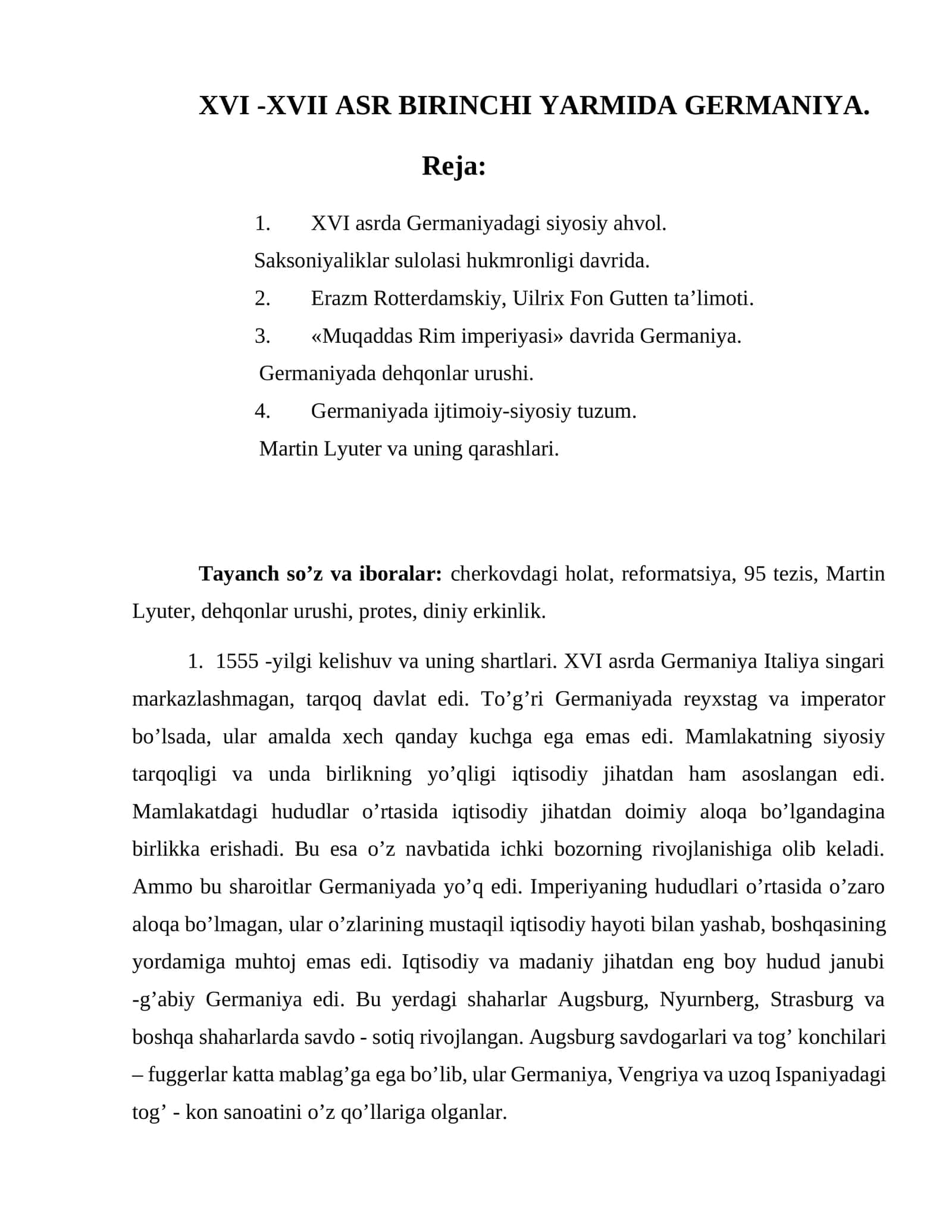 XVI -XVII ASR BIRINCHI YARMIDA GERMANIYA 1