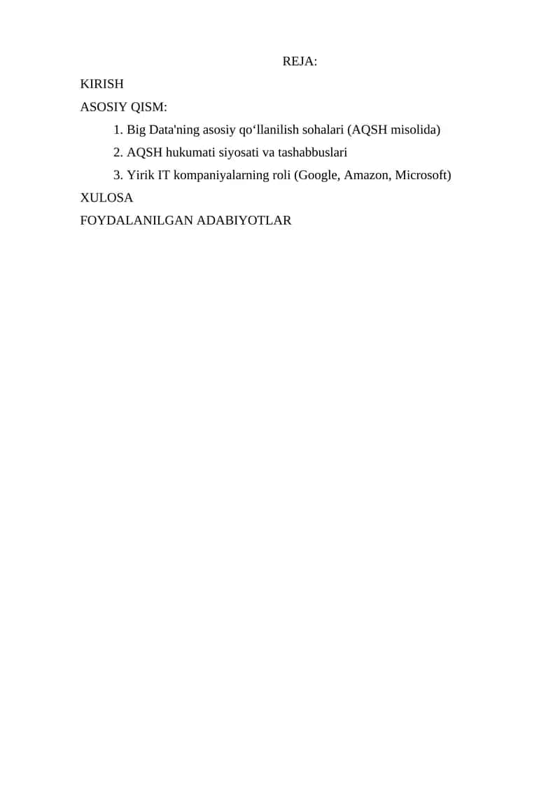 Big Data rivojlanishi. AQSH misolida 1