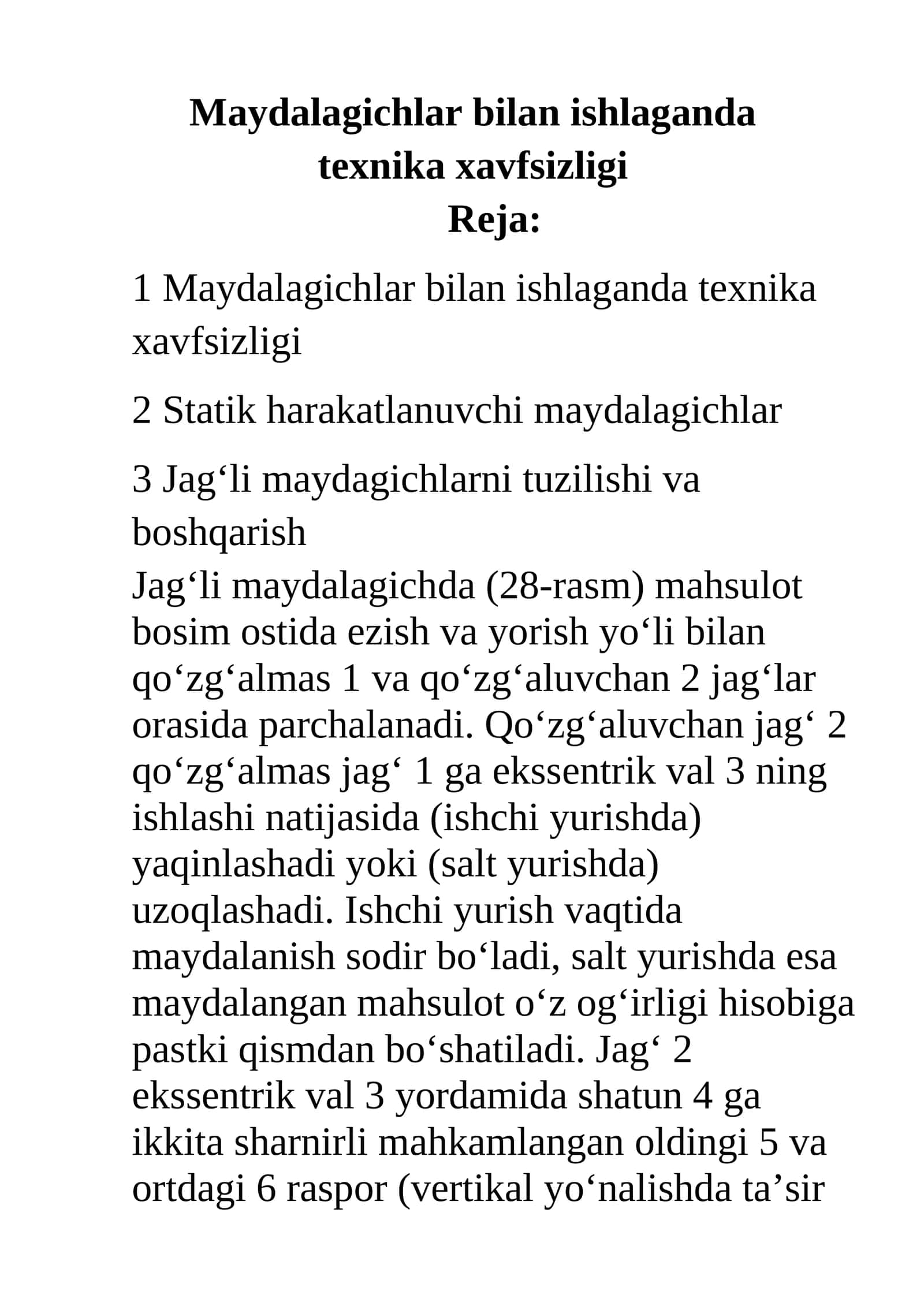 Maydalagichlar bilan ishlaganda texnika xavfsizligi 1