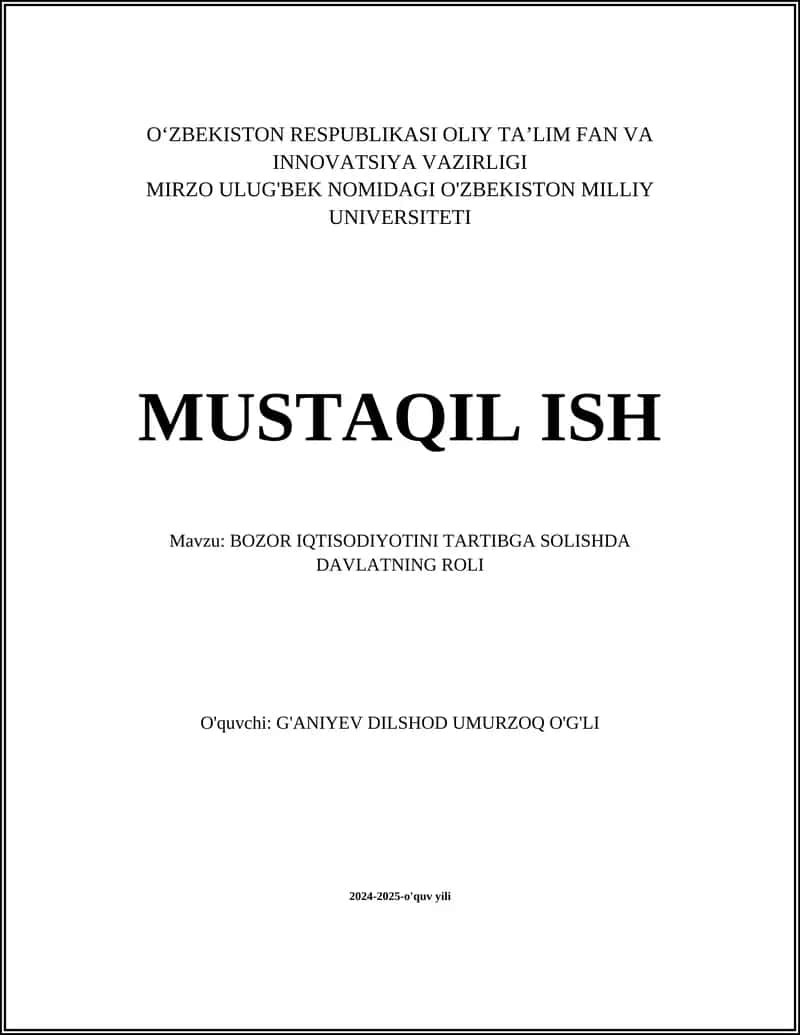 BOZOR IQTISODIYOTINI TARTIBGA SOLISHDA DAVLATNING ROLI 1