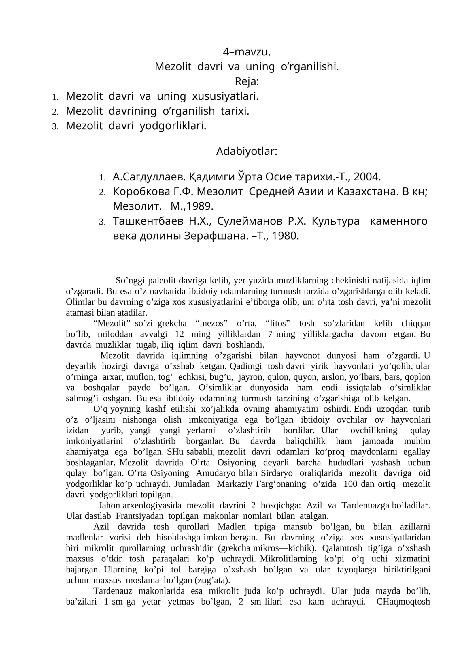 Mezolit davri va uning o’rganilishi 1