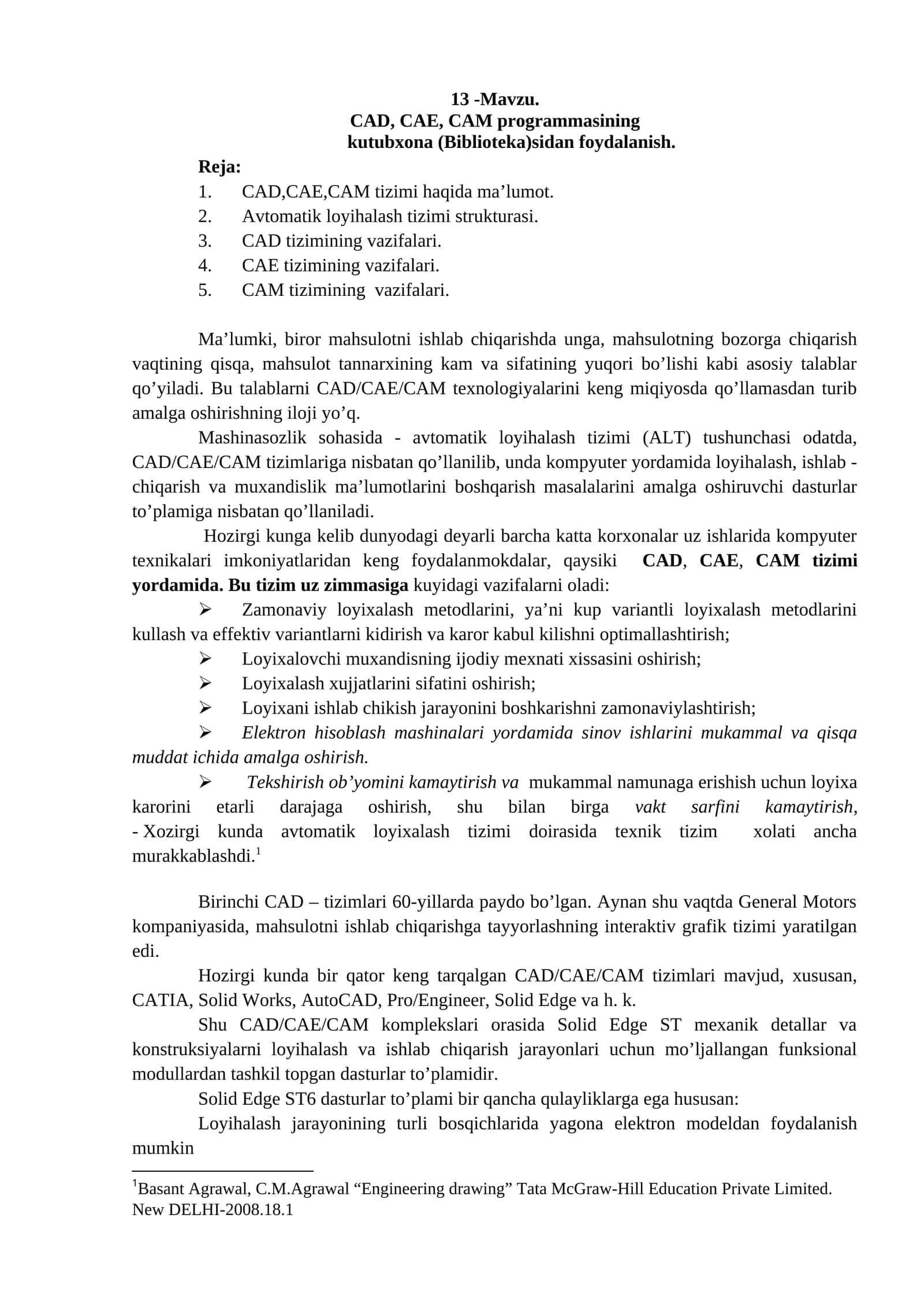 CAD, CAE, CAM programmasining kutubxona (Biblioteka)sidan foydalanish 1