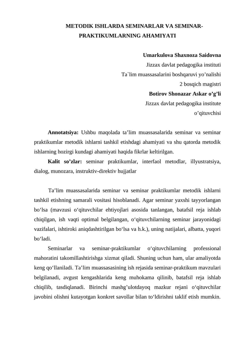 Seminarlar va Seminar-Praktikumlar 1