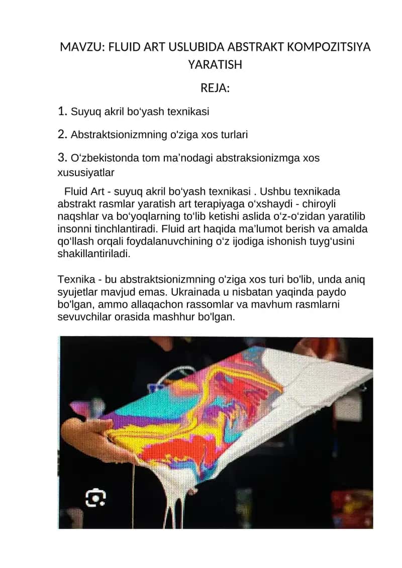 FLUID ART USLUBIDA ABSTRAKT KOMPOZITSIYA YARATISH 1