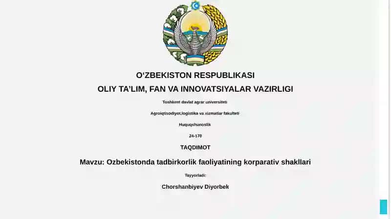O'zbekistonda tadbirkorlik faoliyatining korporativ shakllari