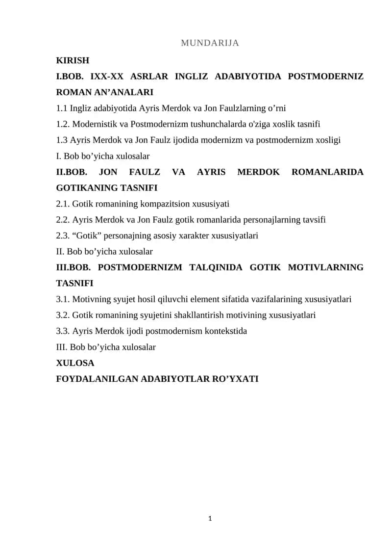 IXX-XX ASRLAR INGLIZ ADABIYOTIDA POSTMODERNIZ ROMAN AN’ANALARI 1