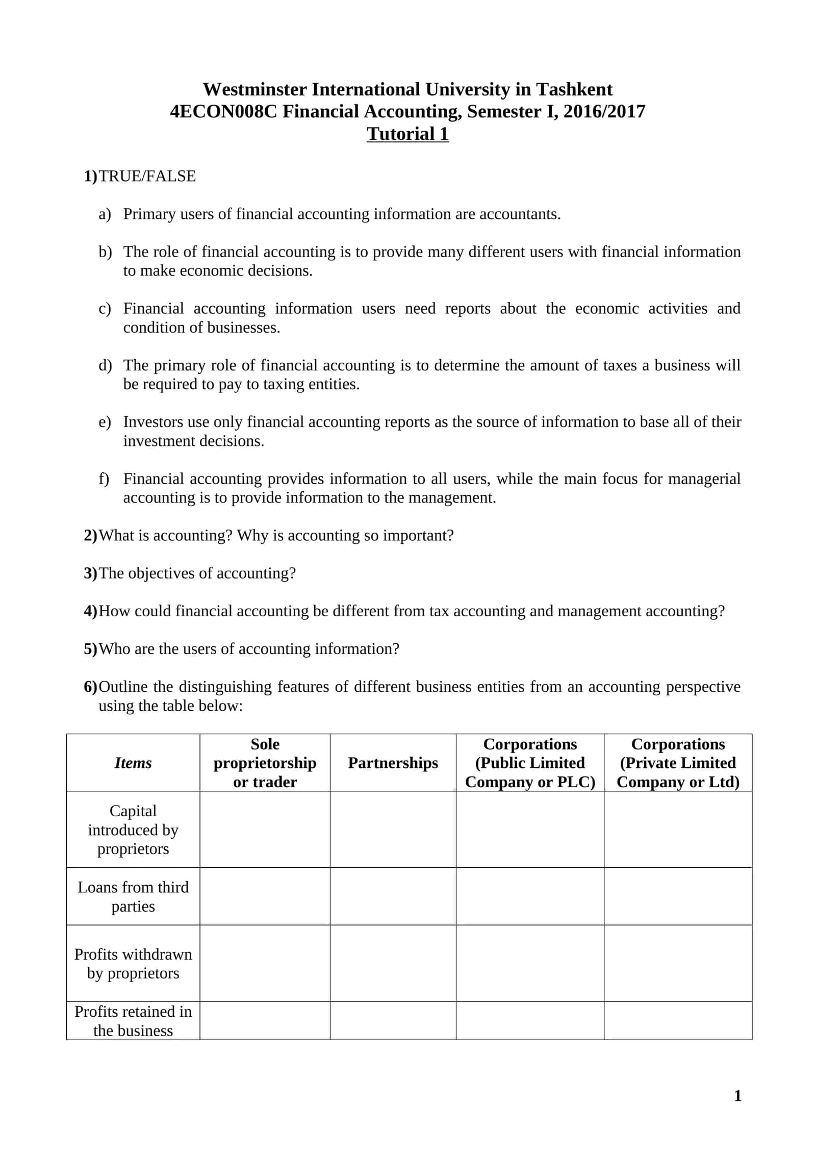 4ECON008C Financial Accounting, Semester I, 2016/2017 1